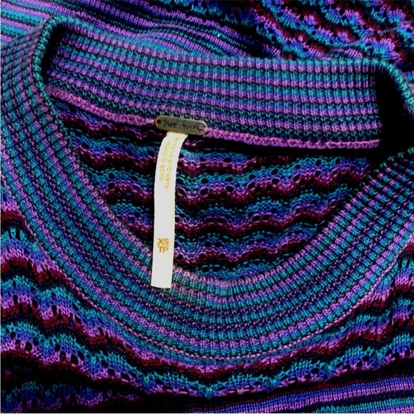 Free People Bodycon Knit Dress 70s Vintage Style Semi Sheer Stripe Purple Blue - Picture 4 of 16